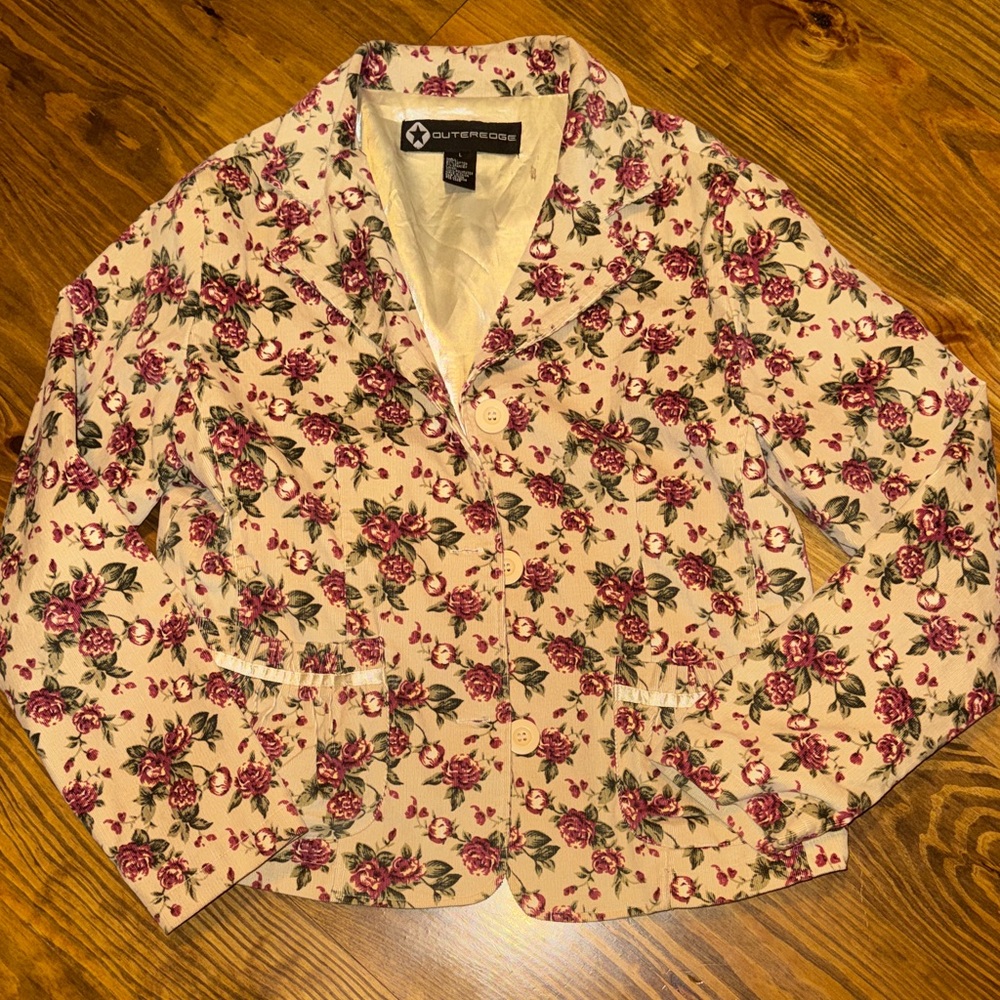 Outer Edge Floral Blazer - Cream and Pink